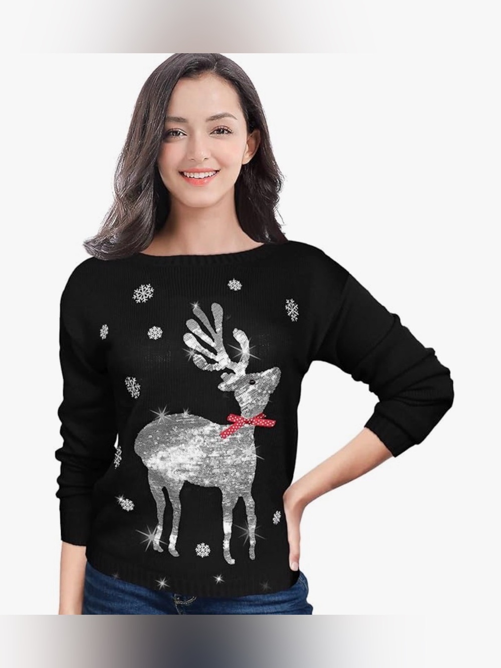Black Holiday Reindeer Knit Sweater